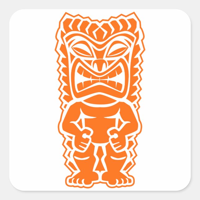 Pegatina Cuadrada naranja tiki totem (Anverso)