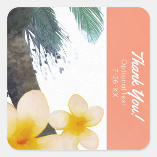 Pegatina Cuadrada Naranja Tropical Palm Tree & Plumeria Fiesta de ve