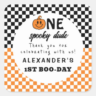 Pegatina Cuadrada Naranja Un Tonto Amigo Halloween Primer Cumpleaños