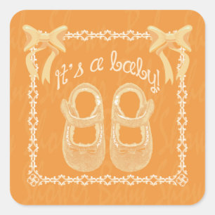 Pegatina cuadrada naranja unisex para baby shower