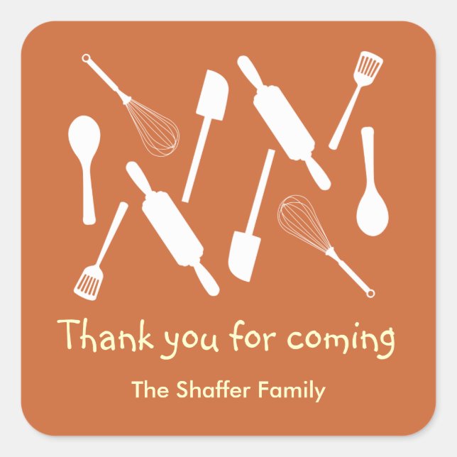 Pegatina Cuadrada Naranja utensil utensil Acción de Gracias fiesta (Anverso)