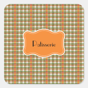 Pegatina Cuadrada Naranja Verde Gingham