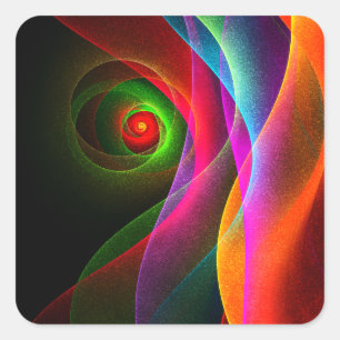 Pegatina Cuadrada Naranja Verde Rojo Patrón de arte abstracto modern