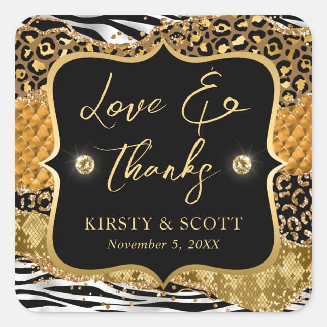 Pegatina Cuadrada Naranja y Boda de Agate Purpurina de la Selva Silv (Anverso)