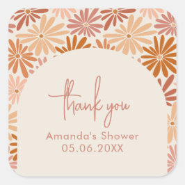 Pegatina Cuadrada Naranja y color rosa retro Floral Groovy Baby Show