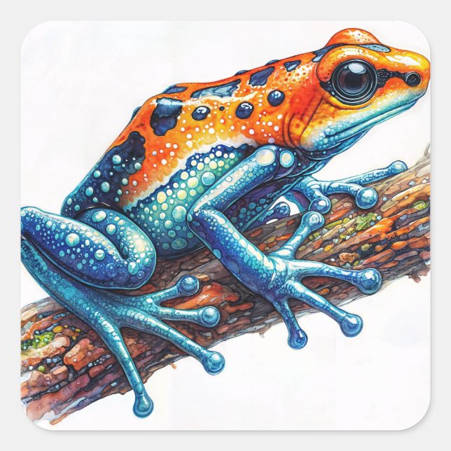 Pegatina Cuadrada Naranja y veneno azul Dart Frog (Anverso)