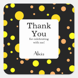 Pegatina Cuadrada Naranja Yellow Gold Polka Dot Black Gracias