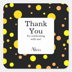 Pegatina Cuadrada Naranja Yellow Gold Polka Dot Black Gracias