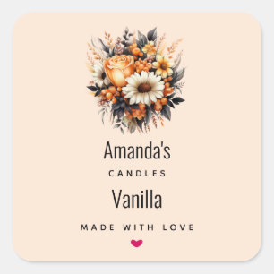 Pegatina Cuadrada Naranja Yellow Grey Flower Bouquet Candle Business