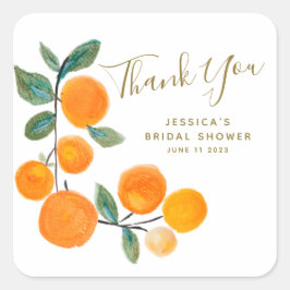 Pegatina Cuadrada Naranjas acuarelas Rústicas Gracias Ducha Bridal