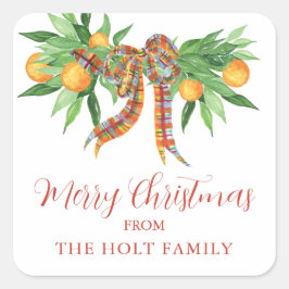Pegatina Cuadrada Naranjas de acuarela reemplazan a Navidades de Bow