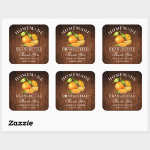 Pegatina Cuadrada Naranjas de acuarela Wood Orangecello Boda