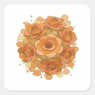 Pegatina Cuadrada NARANJAS ROSAS NARANJAS Y ESTRELLAS DORADAS que ll