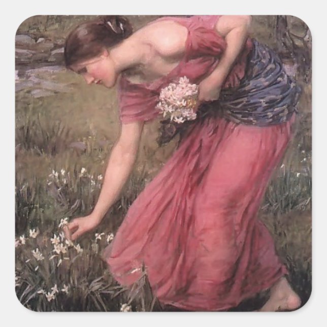 Pegatina Cuadrada Narciso del waterhouse de Juan Guillermo (Anverso)
