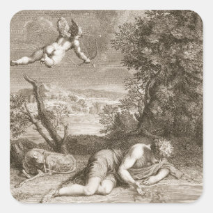 Pegatina Cuadrada Narciso transformado en flor, 1730 (engravi