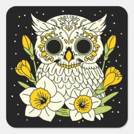 Pegatina Cuadrada Narcissus & Owl Skull