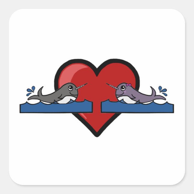 Pegatina Cuadrada Narwhal Couple (Anverso)
