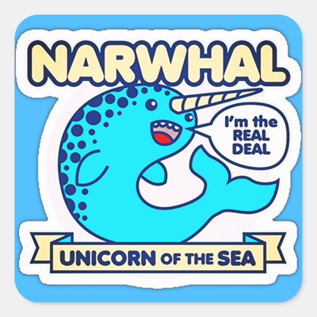 Pegatina Cuadrada Narwhal Unicorn Del Mar (Anverso)