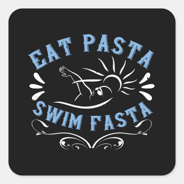Pegatina Cuadrada Natación - Comer Pasta Natación Fasta (Anverso)