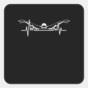 Pegatina Cuadrada Natación En El Equipo De Natación En El Corazón Ch