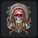 Pegatina Cuadrada Native American Chief Skull Indian Headdress<br><div class="desc">Native American Chief Skull Indian Headdress</div>