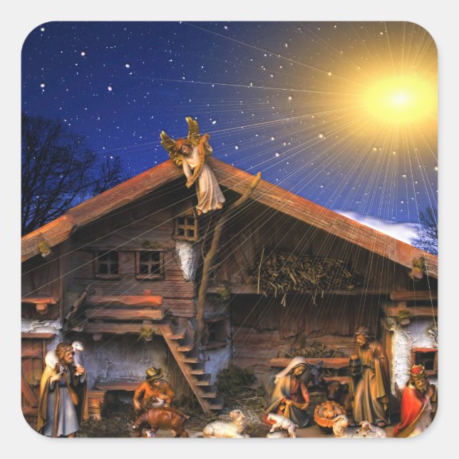 Pegatina Cuadrada Natividad de Jesucristo (Anverso)