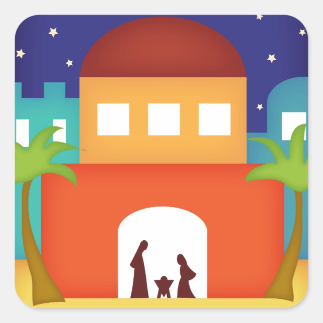 Pegatina Cuadrada Natividad de la estrella sobre los Navidades de Be (Anverso)