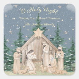 Pegatina Cuadrada Natividad de los Navidades acuarelas