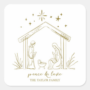 Pegatina Cuadrada Natividad de Navidad moderna paz amor religioso