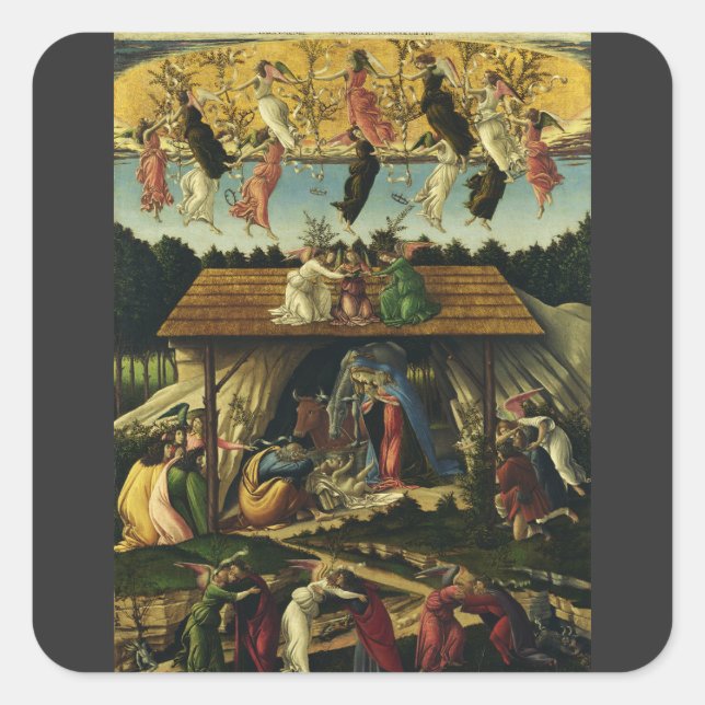 Pegatina Cuadrada Natividad mística de Sandro Botticelli (Anverso)
