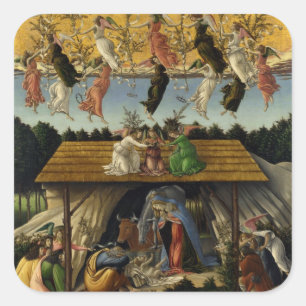 Pegatina Cuadrada NATIVIDAD MÍSTICA por Sandro Botticelli ,Navidad
