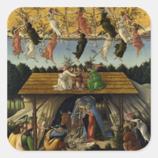 Pegatina Cuadrada NATIVIDAD MÍSTICA por Sandro Botticelli ,Navidad