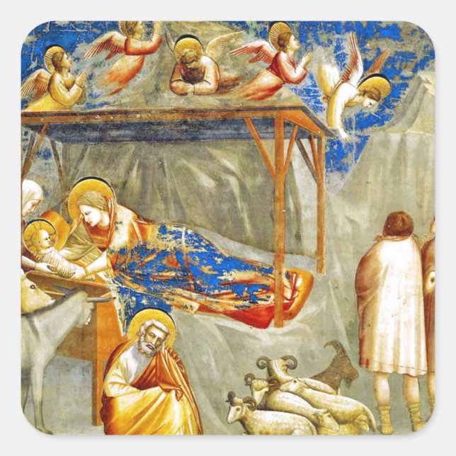 Pegatina Cuadrada Natividad Nacimiento de Jesús (Anverso)