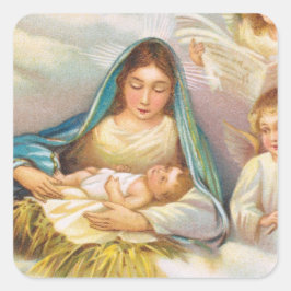 Pegatina Cuadrada Natividad Vintage Diseño del Niño Jesús