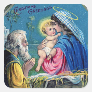 Pegatina Cuadrada Natividad Vintage Diseño del Niño Jesús