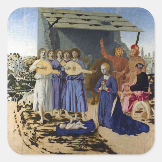 Pegatina Cuadrada NATIVITY OF JESUS, ANGELS by PIERO DELLA FRANCESCA (Anverso)