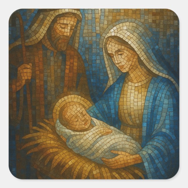 Pegatina Cuadrada Nativity Stained Glass Mosaic | Holy Family  (Anverso)