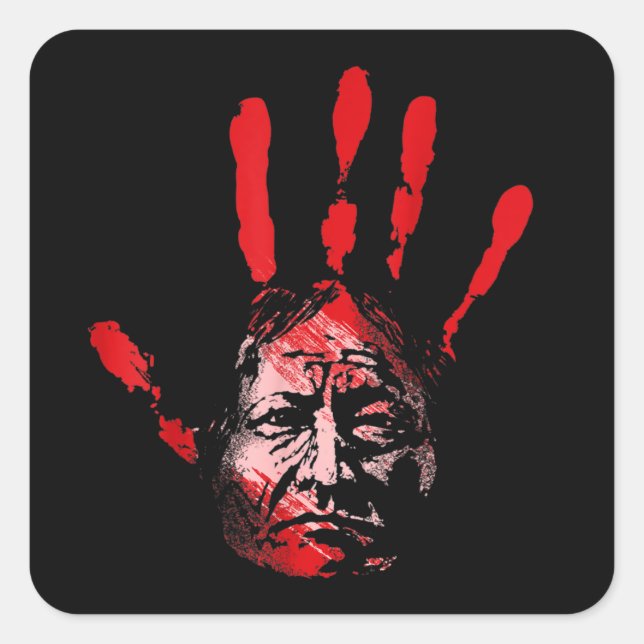Pegatina Cuadrada Nativo Americano Indígena Red Hand Indian BloBlood (Anverso)