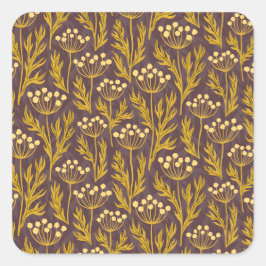 Pegatina Cuadrada Natural Floral Pattern: Golden Accents  Dark Canva