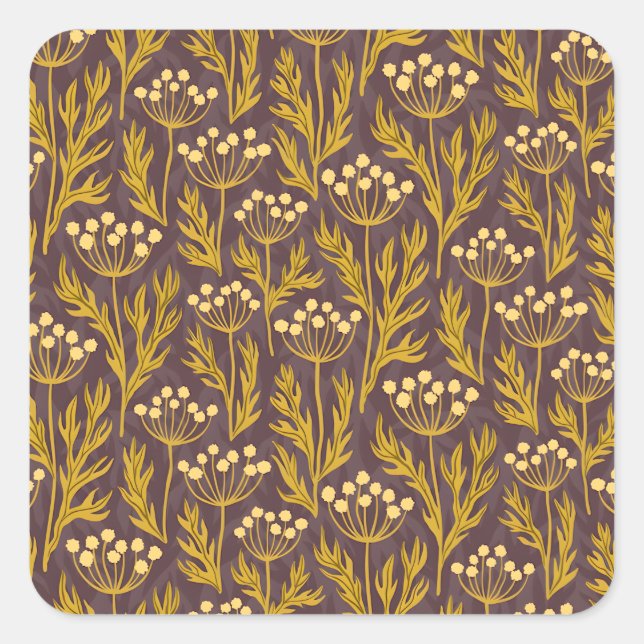 Pegatina Cuadrada Natural Floral Pattern: Golden Accents  Dark Canva (Anverso)