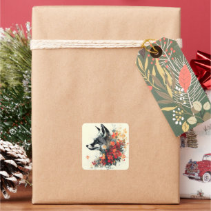 Pegatina Cuadrada Naturaleza de vida silvestre Boho Floral Fox