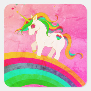 Pegatina Cuadrada Naturaleza del arco iris de Unicornio