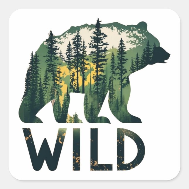 Pegatina Cuadrada Naturaleza del oso salvaje al aire libre (Anverso)