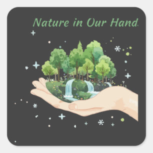 Pegatina Cuadrada Naturaleza en Nuestras Manos Arte Ambiental Acuare