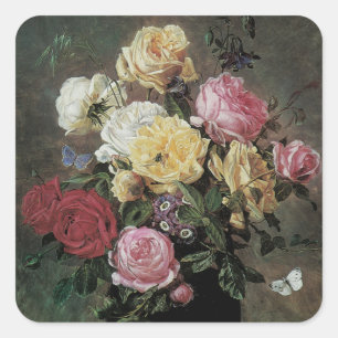 Pegatina Cuadrada Naturaleza muerta con flores en jarrón de Olaf Her