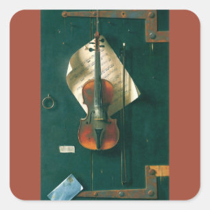 Pegatina Cuadrada Naturaleza muerta de violín viejo de William Micha