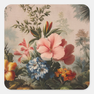 Pegatina Cuadrada Naturaleza muerta floral vintage con flores tropic