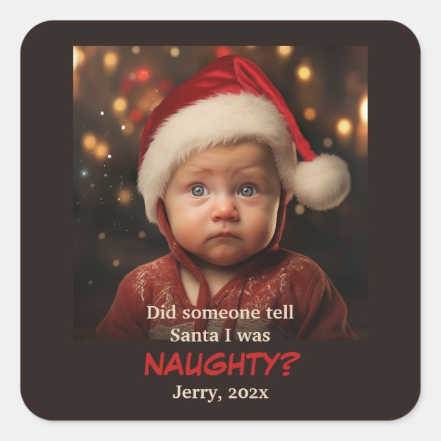 Pegatina Cuadrada Naughty List Fun Photo Christmas Sticker (Anverso)