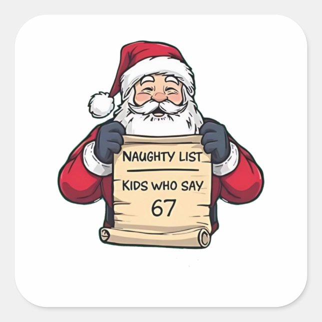 Pegatina Cuadrada Naughty List Kids Who Say 6 7 Six Seven Christmas  (Anverso)