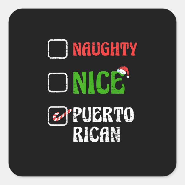 Pegatina Cuadrada Naughty Nice Puertorican Santa Holiday Sweet  (Anverso)